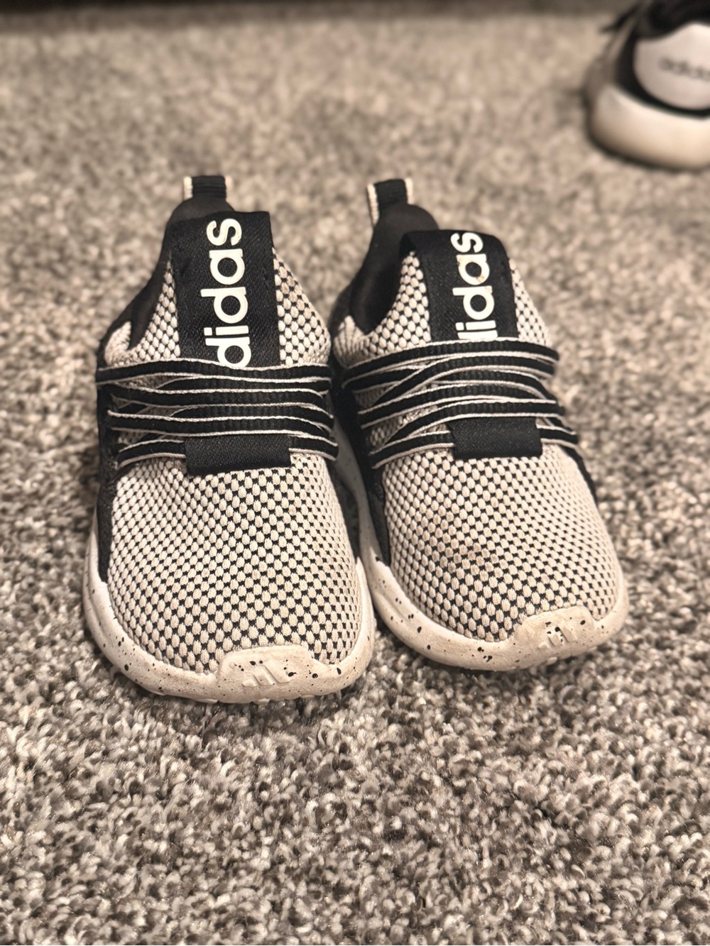 adidas Kids Black and White Mesh Slip-On Sneakers